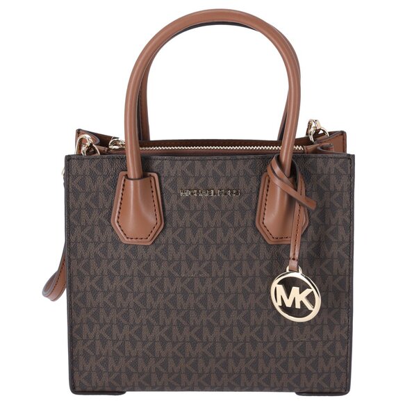 Michael Kors Mercer Medium MK Brown Signature Messenger Satchel Bag Crossbody
